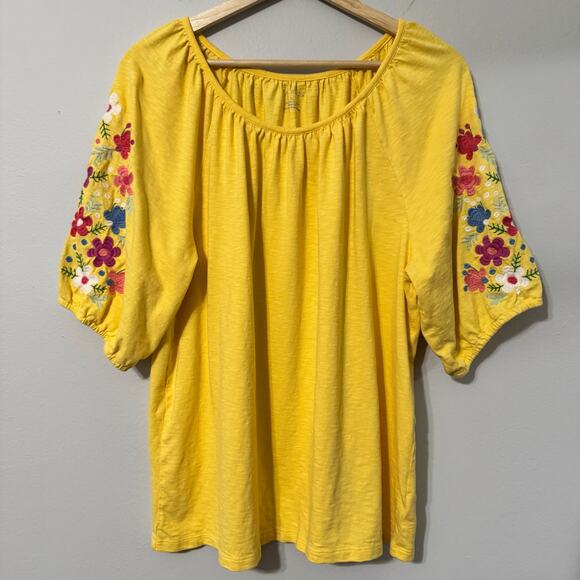 Talbots Top Size XL Yellow Embroidered Floral Off Shoulder Festival Artsy - Picture 1 of 11